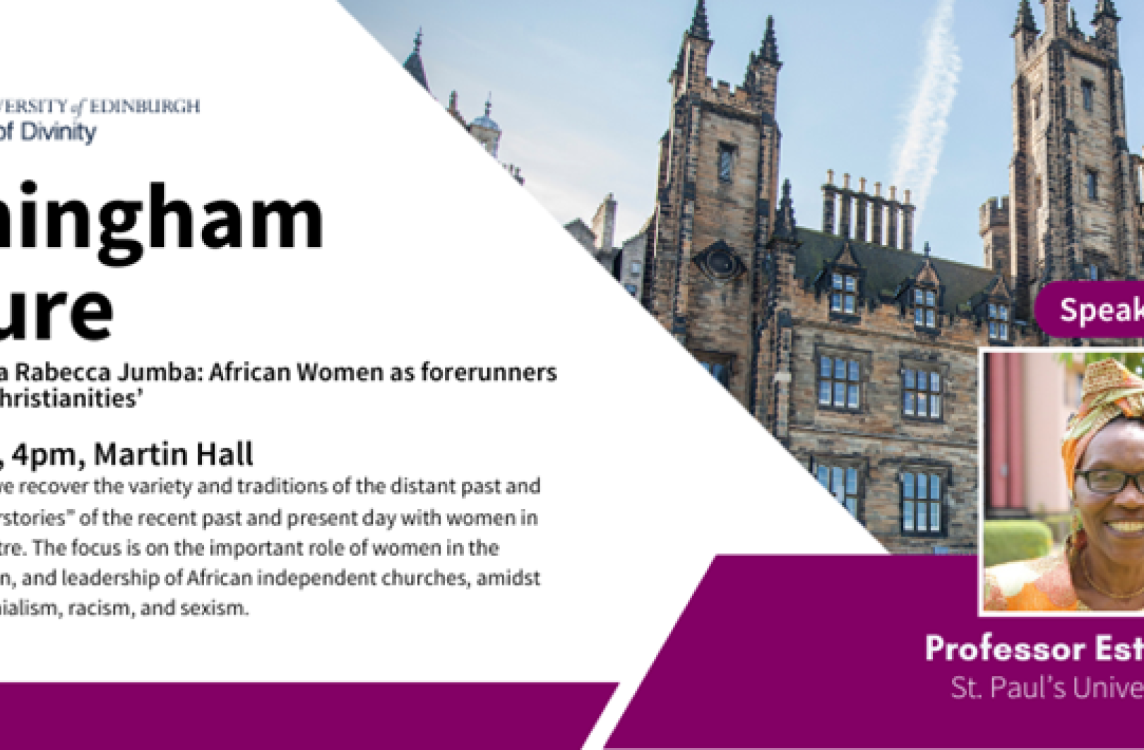 Prof. Esther Mombo will Present Cunningham Lecture at University of Edinburgh on 29th Nov 2023